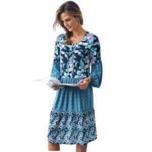 Soft Surrounding Dress Knee Floral Balloon Sleeve Night Bloom Shift Dress M